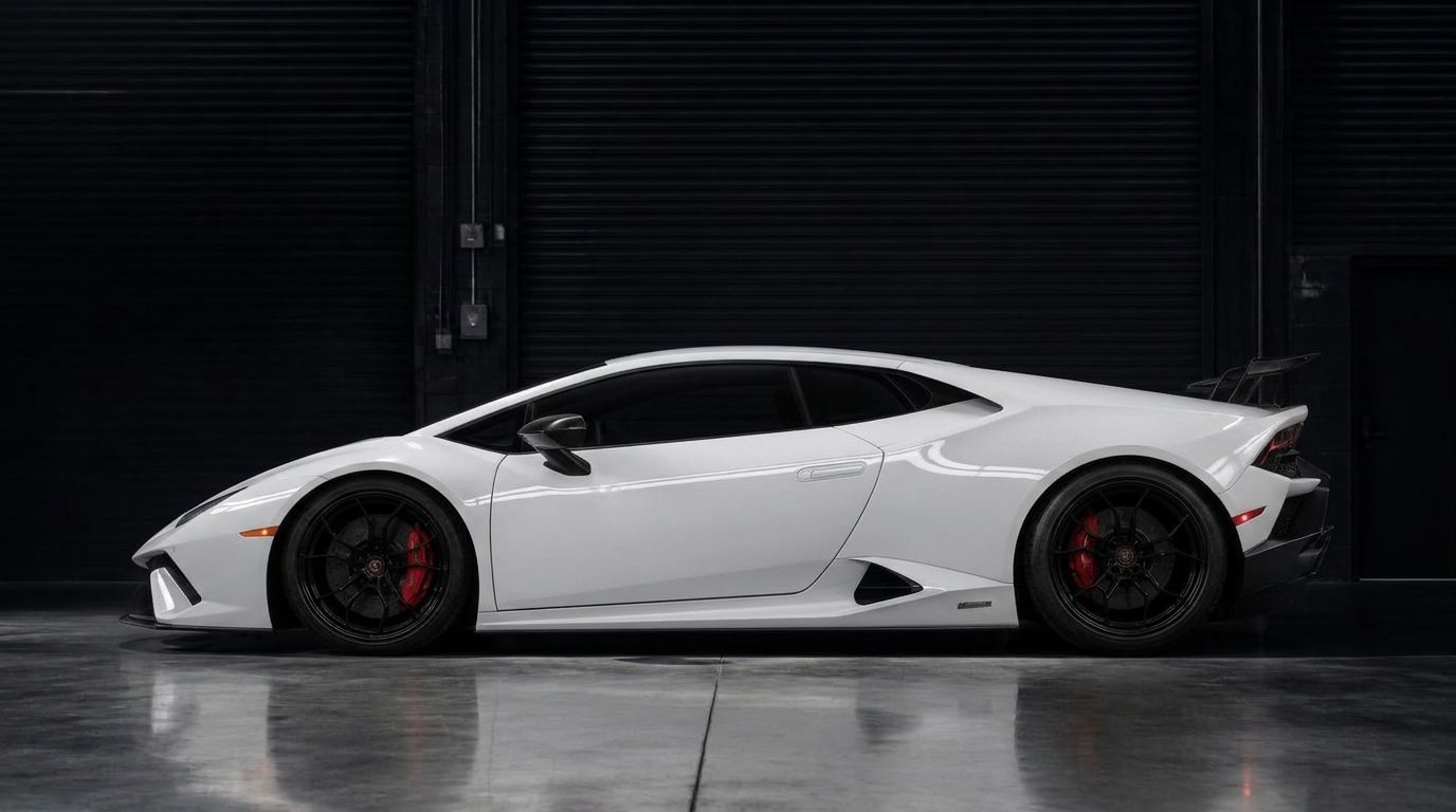 White Lamborghini Huracán before wrap in the Ghost Auto Shield studio